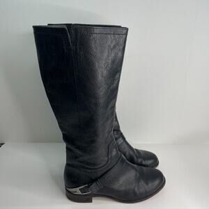 Ugg Womens Boots Sz 7 Channing II Black Leather Harness‎ Knee High Riding Shoes